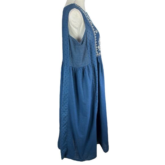 Utsa Jumper Dress Size XXL Blue Embroidered Floral Cottagecore Cotton Boho Midi - Picture 4 of 12